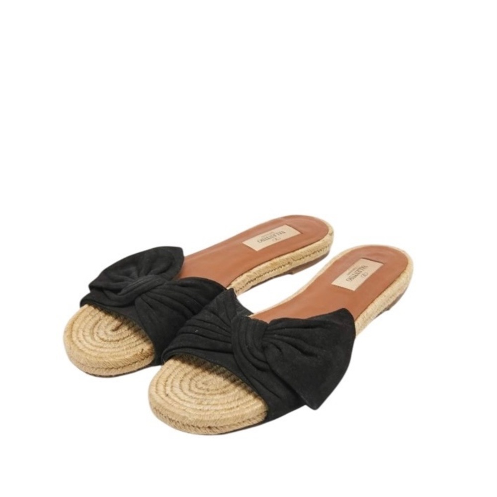 Valentino Suede Bow Vamp Espadrille Flat Slide Sandals, Size 38